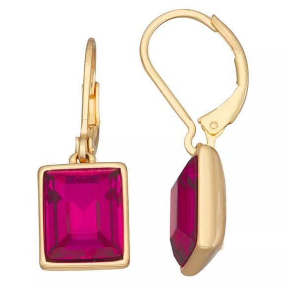 Nine West Jewelry - NINE WEST Mod/Contemporary Gold Fuchsia Crystal Square Shaped Drop Earrings**NEW